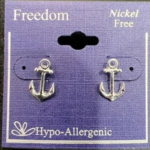 Freedom Silver Tone Anchor Earrings